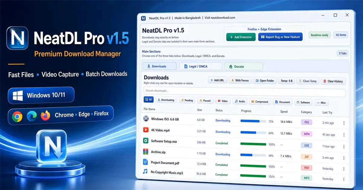 NeatDL Pro v1.5 Premium Dashboard