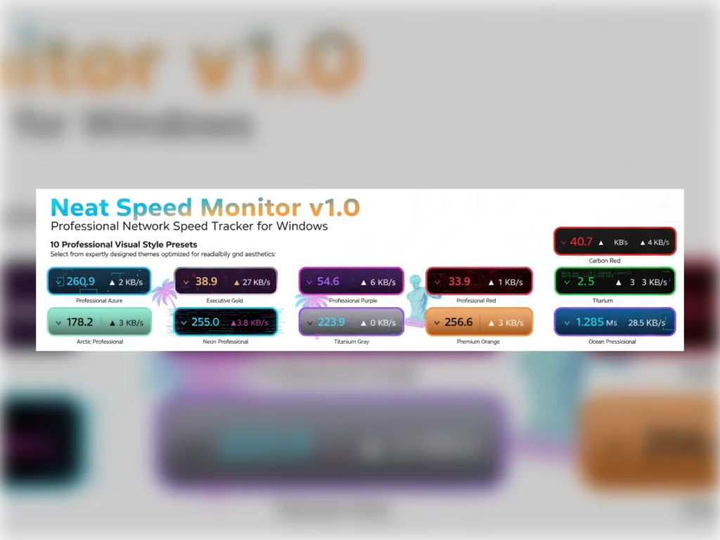 Neat Speed Monitor showing live speeds on the Windows taskbar
