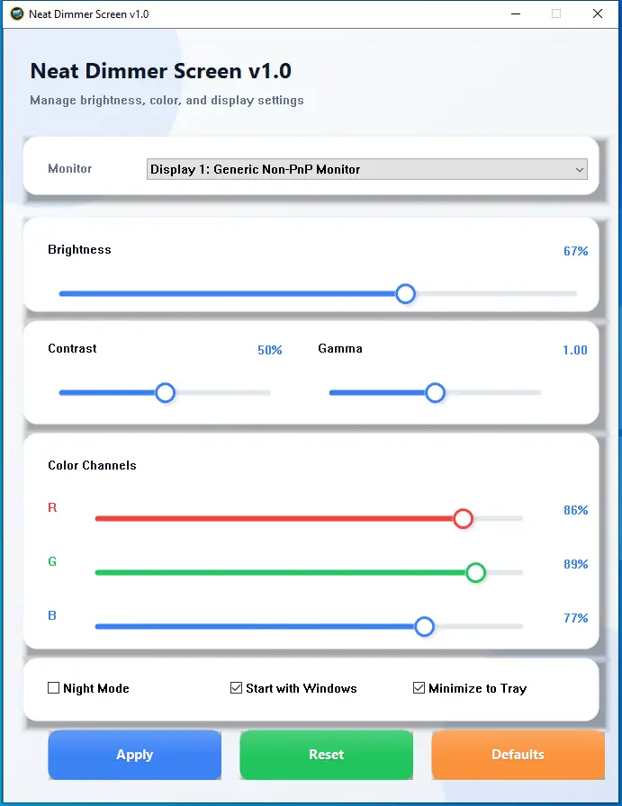 Neat Dimmer Screen V1.0 Free Display Brightness Control Software For Windows